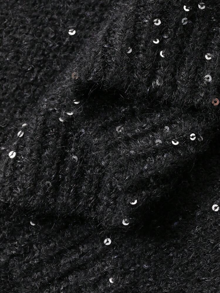 Women's Elegant Casual Black Heavy-Knit Cardigan Sweater, Autumn/Winter