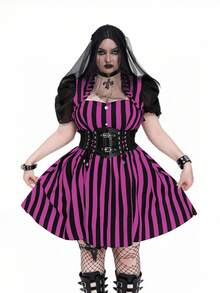 Whyspr Plus Size A-Line Organza Puff Sleeve Patchwork Dress - Purple - View 7