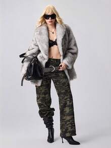 ROMWE EDITION Women's Casual Loose Faux Fur Collar Long Sleeve Jacket, Winter - Beige - View 10