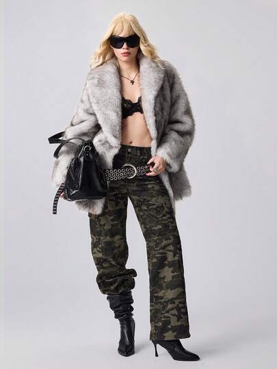 Women's Casual Loose Faux Fur Collar Long Sleeve Jacket, Winter