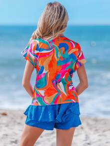 Sylviya Abstract Brushstroke Printed Short Sleeve Casual Shirt For Women, Summer