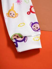 Teletubbies X SHEIN Baby Girl Casual Allover Print Pullover Sweatshirt, Suitable For Everyday Wear, Spring/Autumn Baby Long Sleeve Top Cute Tops Baby Shirts Y2k Toddler Clothes - White - View 6