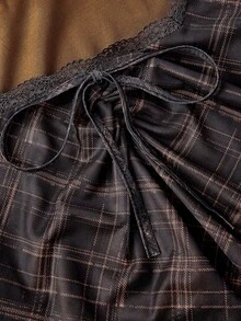 SHEIN MOD Áo thun nữ cổ vuông kẻ caro tay chuông, Quần áo mùa thu, Halloween, Áo thun tay chuông, Tay dài thoải mái, Áo đi chơi, Áo thun ôm sát, Áo có tay, Giáng sinh - màu nâu - Xem 4