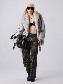 ROMWE EDITION Women's Casual Loose Faux Fur Collar Long Sleeve Jacket, Winter - Beige - View 9