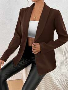 EMERY ROSE Chaqueta de blazer ajustada de manga larga y sexy de color negro para mujer, para invierno - Café integral - Ver 5