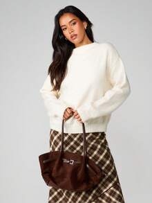 MISSGUIDED Túi Tote Da Lộn Sang Trọng Có Chi Tiết Thắt Lưng Và Quai Đeo Kép Cho Vẻ Thanh Lịch Hằng Ngày - Cà phê nâu - Xem 1