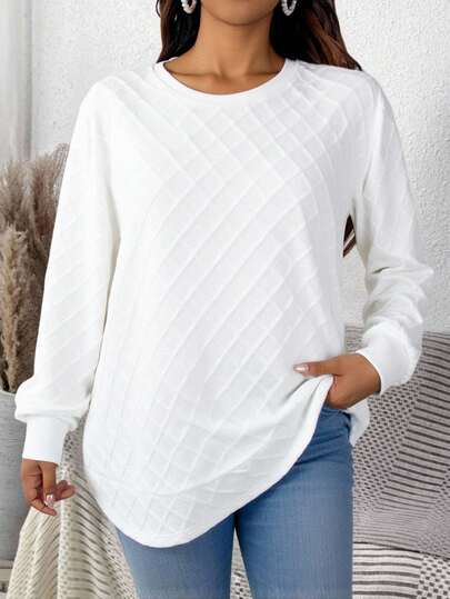 EMERY ROSE Plus Size Women Casual Loose Fit Crew Neck Long Sleeve White Sweatshirt,  Long Sleeve Top Women Long Sleeve Tops White Tops For Women Long Sleeve White Top,Spring