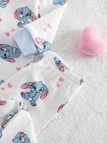 SHEIN 女婴可爱休闲卡通图案针织长袖上衣和打底裤家居服套装 - 彩色 - 查看 8