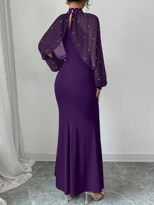 Selianne Robe sirène avec col perlé élégant, tenue maxi femme d'automne