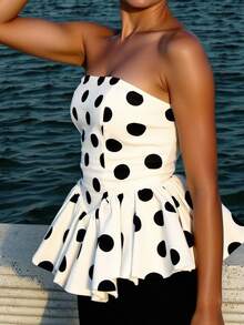 新款时尚百搭圆点抹胸 - 卡其色 - 查看 3