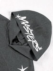 PAVTROS 男士简约印花长袖休闲连帽衫 - 深灰色 - 查看 4