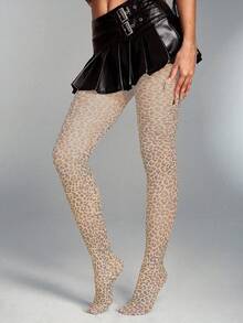 ROMWE Grunge Punk 1 đôi quần tất in họa tiết da báo màu sáng, quần legging in hình động vật phong cách Y2K retro, vớ thời trang - Nhiều màu - Xem 2