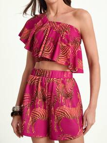 CAJUNI Vacation Casual Zebra Print Cropped Top And Shorts Set - Multicolor - View 7