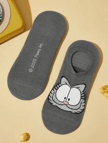 GARFIELD | SHEIN 5 đôi tất cổ ngắn mềm mại thoáng khí họa tiết mèo, chó và gấu, tất không lộ, mũi và gót được gia cố, thích hợp cho mùa xuân/hè, cặp đôi, nam, nữ, unisex - Nhiều màu - Xem 16