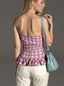INAWLY 女士 Y2K 粉色格子短款吊带背心