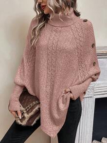 LanaWest Pull tricoté ample de mode à col roulé et manches chauve-souris, couleur unie, pour femmes - Rouge et Blanc - Voir 7