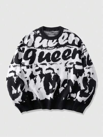 Street Life Maglione casual da uomo con motivo a stampa a tema regina, girocollo