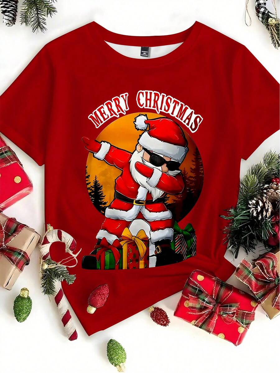 Manfinity Homme Men's Plus Casual Short Sleeve Santa Claus Graphic T-Shirt, Christmas - Multicolor - View 1