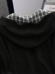 GlowEve Fashionable Casual Style Long Sleeve Plaid Collar Zipper Letter Print Sweatshirt For Women - Black - View 4