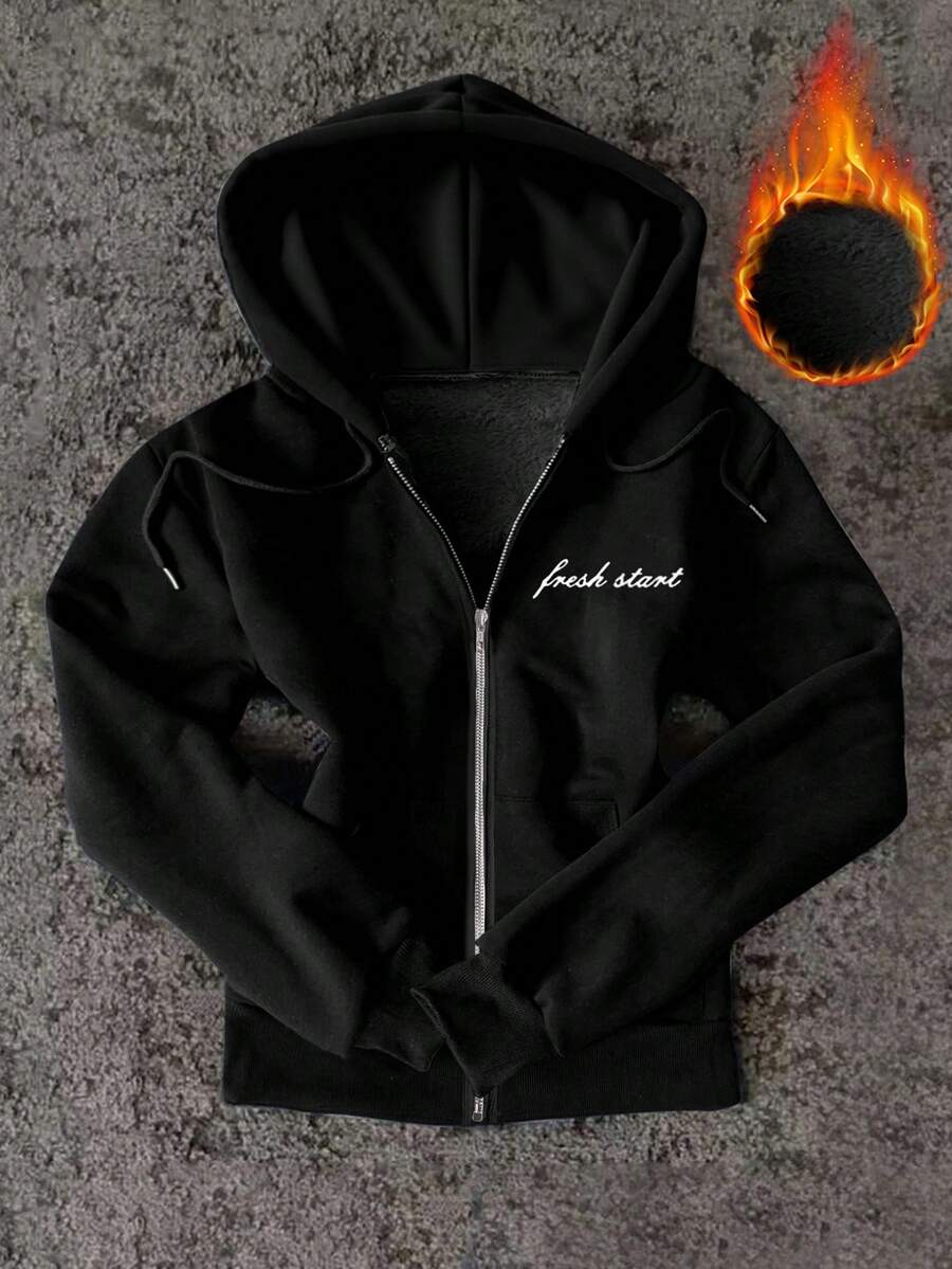 SHEIN Fashionable Casual Hooded Fleece Sweatshirt For Women - Black - View 1