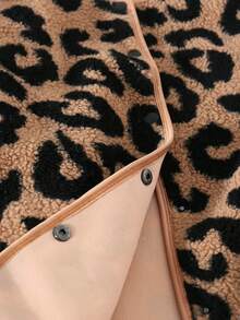Casual Oversized Leopard Print Long Sleeve Round Neck Loose Fuzzy Jacket, Suitable For Teen Girlin Winter - Coffee Brown - View 4