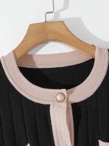 SHEIN Clasi Set aus farblich abgesetztem Langarmpullover und einfarbigem Rock in Übergröße - Aprikosenfarben - Übersicht 4