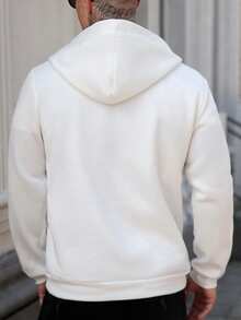 Manfinity CasualCool Men's Casual Versatile Oblique Zipper Hoodie, Autumn/Winter Street Wear Quarter Zip Hoodie, Long Sleeve Top - White - View 2