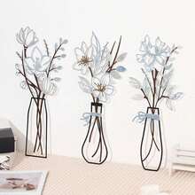 1pc/3Pcs Metal Flower Wall Art, Vintage Cutout Metal Wall Decor - Geometric Minimalist Hanging Vase Artwork, Decorative Metal Art Wall Decor For Bedroom, Kitchen, Living Room Decor - Rustic Home Accents, Spring Summer Housewarming Gift Fall Decor Christmas Decorations