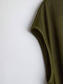 SHEIN Clasi Áo crop top không tay dệt trơn màu buộc eo cho nữ, áo hai dây thanh lịch mùa hè - xanh quân đội - Xem 4