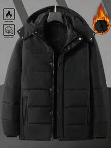 Manfinity Homme Herren einfarbige Kapuzen-Reißverschluss-Jacke mit Thermofutter, Herbst/Winter, für den täglichen Freizeitbereich, Wochenendausflüge, Outdoor-Aktivitäten, Reisen, entspannte Arbeitsumgebungen oder halbformelle Anlässe, Geschenk für Freund/Ehemann, Jahrestags-Geschenk - Schwarz - Übersicht 5