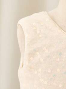 Glamorique Kids 圣诞派对服装女婴无袖亮片闪亮香槟色优雅派对连衣裙，薄纱蓬松公主裙 - 香檳色 - 查看 6