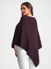 INAWLY Chal de punto holgado con dobladillo asimétrico de unicolor para mujer de talla grande - Burdeos - Ver 6