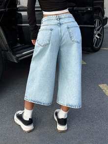 SHEIN PETITE Short en jean délavé taille basse - Jean clair - Voir 2