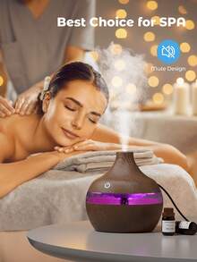 Teckwe Wood Grain Humidifier LED Night Light Mist Maker Air Humidifier Essential Oil Diffuser Small Humidifiers For Bedroom Office Car Home