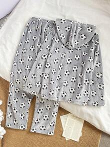 مجموعة ملابس داخلية مريحة بطباعة جرافيك تتكون من هوديي وبنطلون رياضي للمراهقين الذكور، باللون الرمادي - رمادي فاتح - مشاهدة 2