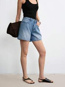 Aalyst Shorts anchos de mezclilla de moda para mujer, apropiados para el verano - Lavado ligero - Ver 5