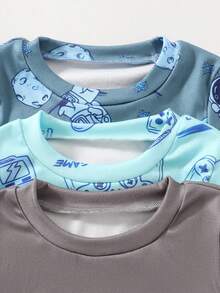 SHEIN Set Pakaian Rumah Anak Laki-Laki 6pcs/Set Atasan Lengan Panjang dan Celana Panjang Pas Badan dengan Motif Permainan Video & Astronot - MultiWarna - View 3