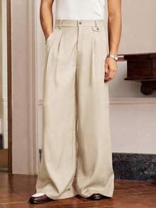 SWAVVY Men's Solid Color Casual Suit Pants - Beige - View 1