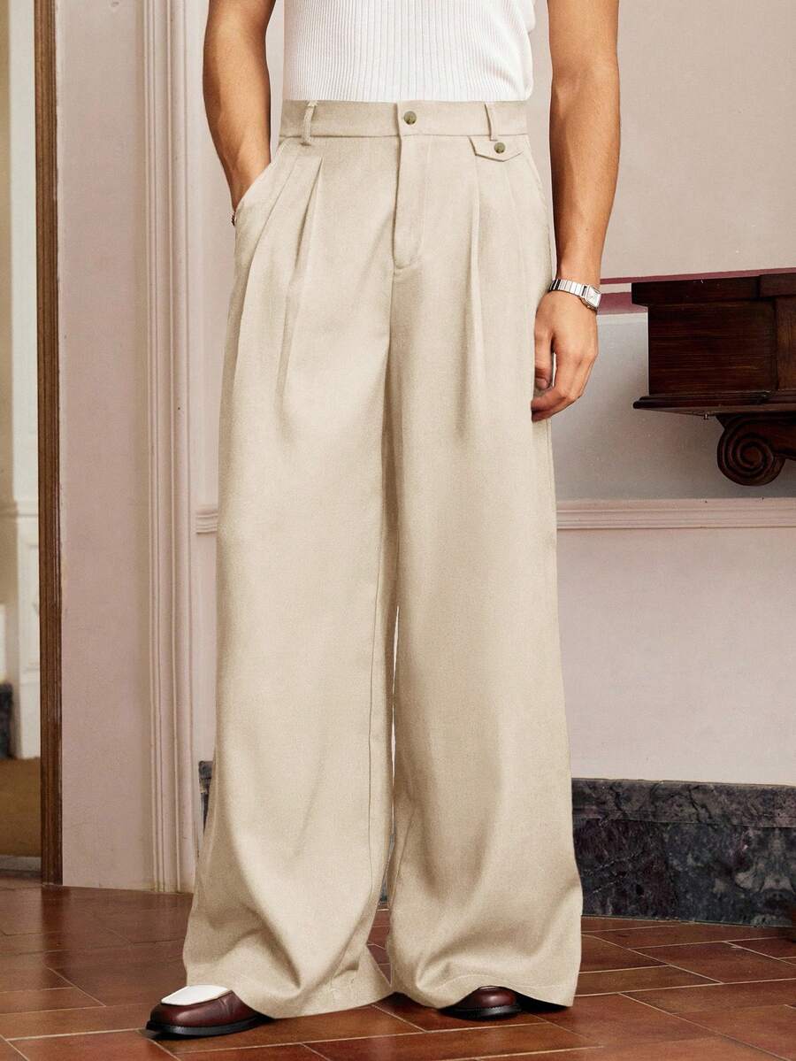 SWAVVY Men's Solid Color Casual Suit Pants - Beige - View 1