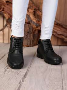 Bota para hombre cuero genuino punta redonda cordones suela antideslizante estilo casual urbano oficina botín resistente - Negro - Ver 3