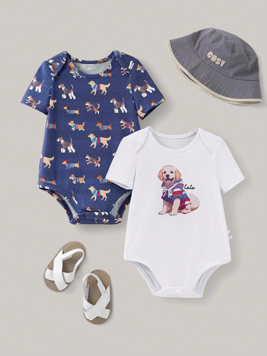 Joliand Joliand 2 pièces Ensembles de body bébé nouveau-né avec imprimé découpé - 1 body blanc à manches courtes avec un design élégant et mignon de chiot en ville, et 1 body bleu marine avec un design de chiot. Achetez-en 1, obtenez-en 1 gratuitement. Confortable et décontracté pour le port quotidien et la maison. Tenues d'été pour bébé garçon, vêtements de bébé garçon, ensembles assortis de bébé garçon, tenues de bébé garçon, ensembles de bébé garçon, vêtements de bébé avec imprimé de chien, ColorfulJoy - Multicolore - Voir 1
