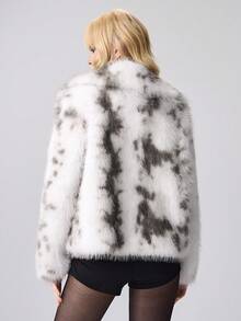 ROMWE EDITION Women's Colorblock Long Sleeve Loose Faux Fur Jacket, Winter - White - View 3