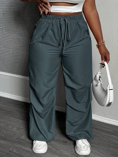 Slaydiva Quần ống suông rộng rãi cho nữ, quần jogger cạp cao có dây rút, túi rộng, phong cách đường phố Hippie Punk