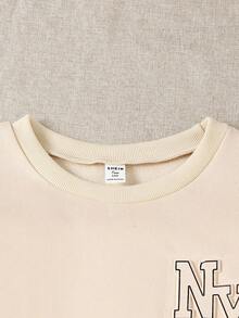 Explorewe Teenager (Boys) English Embossed Crew Neck Pullover Sweatshirt Set, Light Khaki Casual Sweatshirt