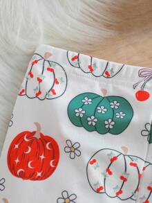 2 Stück Weihnachts-Baby-Mädchen Grafik-Muster Langarm Bodysuit und Leggings Pyjama Set