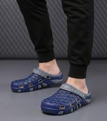 Zuecos Hombre Transpirable EVA Punta Redonda Correa Ajustable Suela Antideslizante Estilo Deportivo Verano Playa Piscina Sandalias - Neblina azul - Ver 3