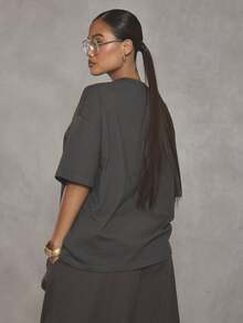 MUSERA Áo phông oversized in hình họa tiết, phong cách đường phố cá tính, thích hợp mặc hàng ngày vào mùa thu năm 1997, và các dịp lễ hội thanh lịch vào mùa xuân và mùa hè. - Màu xám đen - Xem 2