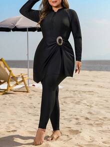 Swim Mulvari 3 件套大码女式修身泳衣套装，含长袖上衣、裤子和裙子