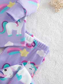 SHEIN Babygirl 可爱卡通图案针织舒适长袖家居服套装 - 彩色 - 查看 7