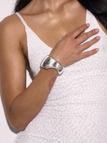 MUSERA Brazalete de plata con forma abstracta - Plateado - Ver 2